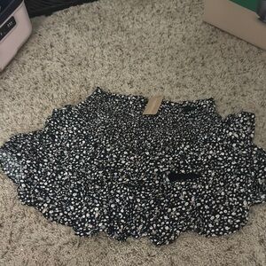 Vestique Black and White Ruffled Mini Skater Skirt